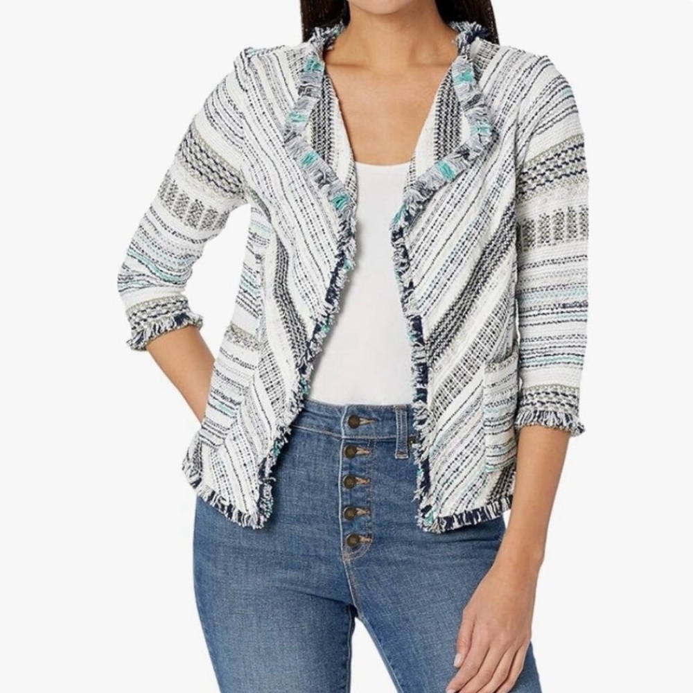 New NIC+ZOE Large Textured Mix Knit Fringe Jacket